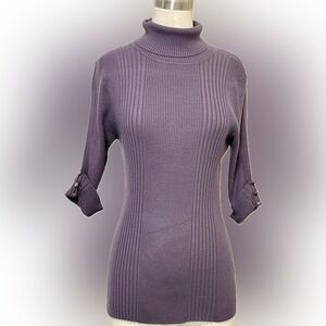 Questions by Say What? Ribbed Knit Sweater with Buttoned Sleeves, Size Medium